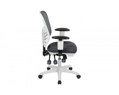 BLNK Nicholas Mid-Back Mesh Multifunction Executive Swivel Ergonomic Office Chair with Adjustable Arms and White Frame - Dark Gray