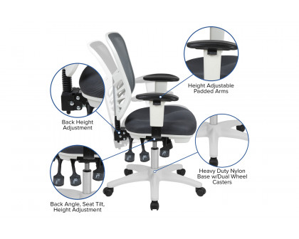 BLNK Nicholas Mid-Back Mesh Multifunction Executive Swivel Ergonomic Office Chair with Adjustable Arms and White Frame - Dark Gray