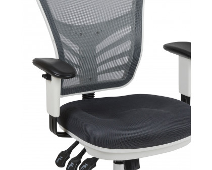 BLNK Nicholas Mid-Back Mesh Multifunction Executive Swivel Ergonomic Office Chair with Adjustable Arms and White Frame - Dark Gray