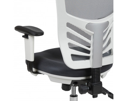 BLNK Nicholas Mid-Back Mesh Multifunction Executive Swivel Ergonomic Office Chair with Adjustable Arms and White Frame - Dark Gray