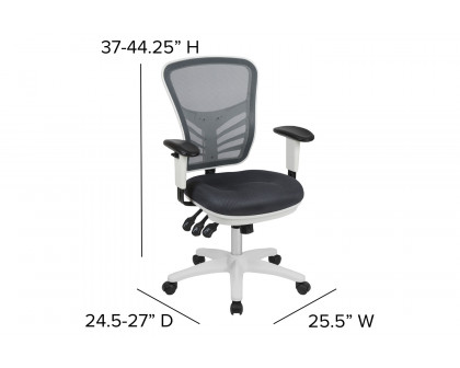 BLNK Nicholas Mid-Back Mesh Multifunction Executive Swivel Ergonomic Office Chair with Adjustable Arms and White Frame - Dark Gray