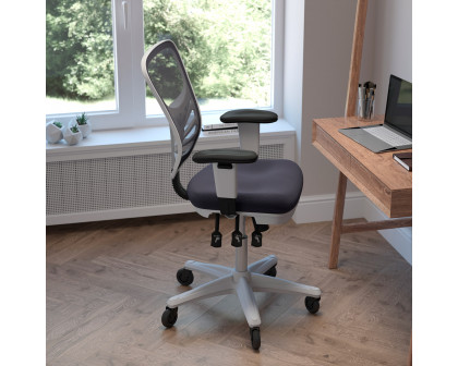 BLNK Nicholas Mid-Back Mesh Multifunction Executive Swivel Ergonomic Office Chair with Adjustable Arms, Transparent Roller Wheels, and White Frame - Dark Gray