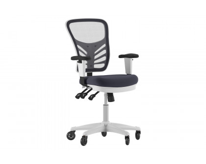 BLNK Nicholas Mid-Back Mesh Multifunction Executive Swivel Ergonomic Office Chair with Adjustable Arms, Transparent Roller Wheels, and White Frame - Dark Gray