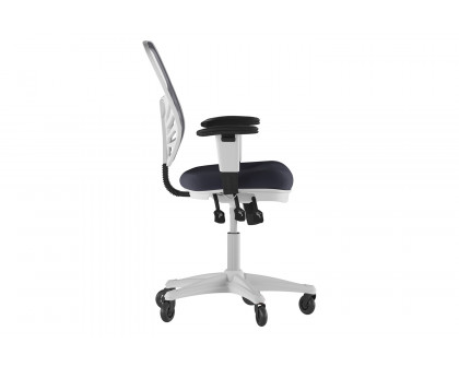 BLNK Nicholas Mid-Back Mesh Multifunction Executive Swivel Ergonomic Office Chair with Adjustable Arms, Transparent Roller Wheels, and White Frame - Dark Gray