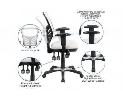 BLNK Nicholas Mid-Back Mesh Multifunction Executive Swivel Ergonomic Office Chair with Adjustable Arms - White