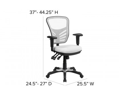 BLNK Nicholas Mid-Back Mesh Multifunction Executive Swivel Ergonomic Office Chair with Adjustable Arms - White