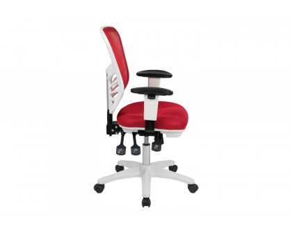 BLNK Nicholas Mid-Back Mesh Multifunction Executive Swivel Ergonomic Office Chair with Adjustable Arms and White Frame - Red