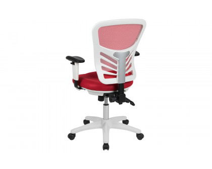 BLNK Nicholas Mid-Back Mesh Multifunction Executive Swivel Ergonomic Office Chair with Adjustable Arms and White Frame - Red