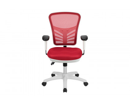 BLNK Nicholas Mid-Back Mesh Multifunction Executive Swivel Ergonomic Office Chair with Adjustable Arms and White Frame - Red