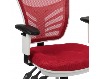 BLNK Nicholas Mid-Back Mesh Multifunction Executive Swivel Ergonomic Office Chair with Adjustable Arms and White Frame - Red