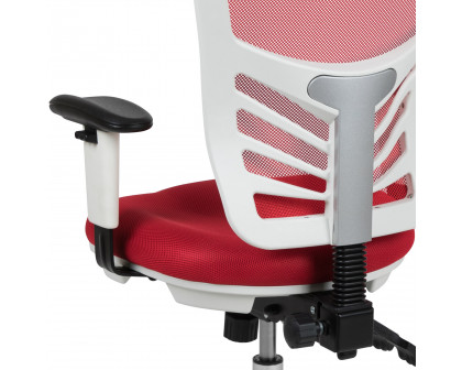 BLNK Nicholas Mid-Back Mesh Multifunction Executive Swivel Ergonomic Office Chair with Adjustable Arms and White Frame - Red