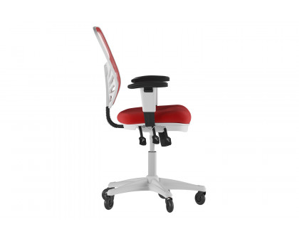 BLNK Nicholas Mid-Back Mesh Multifunction Executive Swivel Ergonomic Office Chair with Adjustable Arms, Transparent Roller Wheels, and White Frame - Red