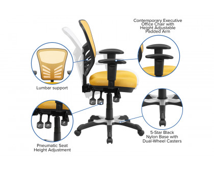 BLNK Nicholas Mid-Back Mesh Multifunction Executive Swivel Ergonomic Office Chair with Adjustable Arms - Yellow/Orange