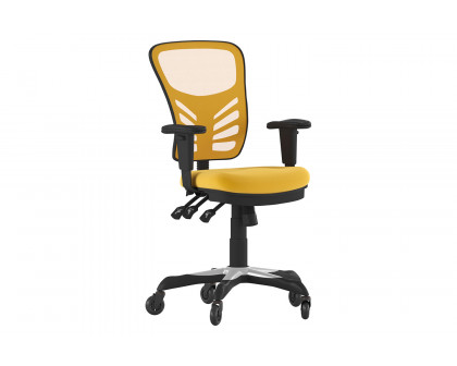 BLNK Nicholas Mid-Back Mesh Multifunction Executive Swivel Ergonomic Office Chair with Adjustable Arms and Transparent Roller Wheels - Yellow/Orange