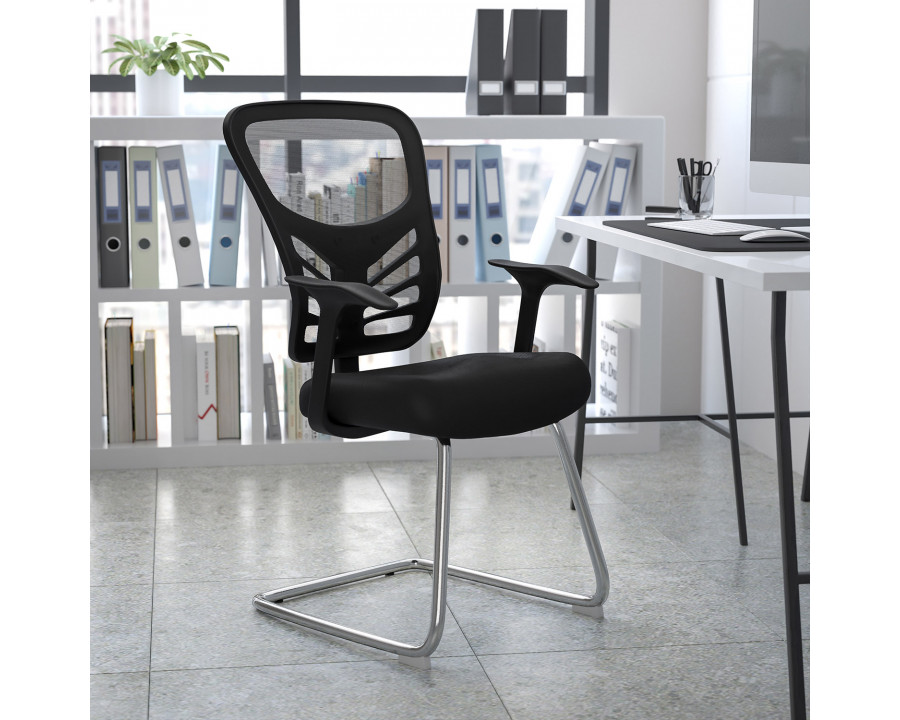 BLNK - Steve Mesh Side Reception Chair with Chrome Sled Base