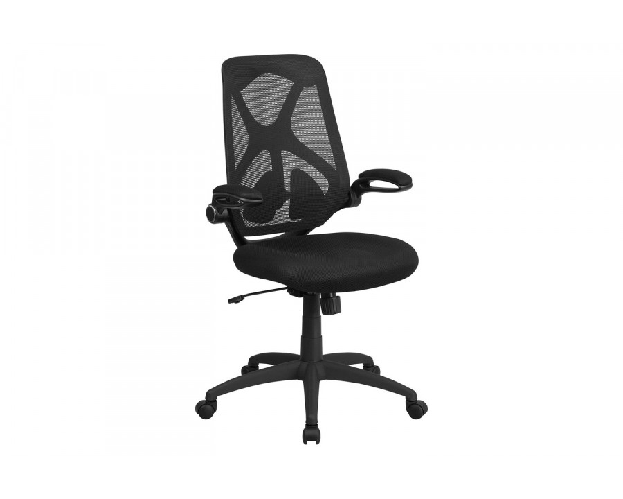 BLNK Kimble High-Back Mesh Executive Swivel Ergonomic Office Chair with Adjustable Lumbar, 2-Paddle Control and Flip-Up Arms - Black