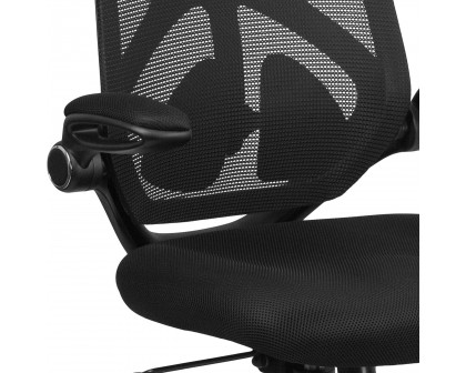 BLNK Kimble High-Back Mesh Executive Swivel Ergonomic Office Chair with Adjustable Lumbar, 2-Paddle Control and Flip-Up Arms - Black