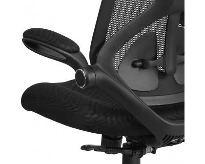 BLNK Kimble High-Back Mesh Executive Swivel Ergonomic Office Chair with Adjustable Lumbar, 2-Paddle Control and Flip-Up Arms - Black