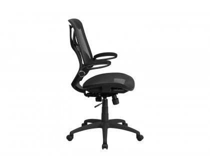 BLNK Kimble High-Back Mesh Executive Swivel Ergonomic Office Chair with Adjustable Lumbar, 2-Paddle Control and Flip-Up Arms - Transparent Black