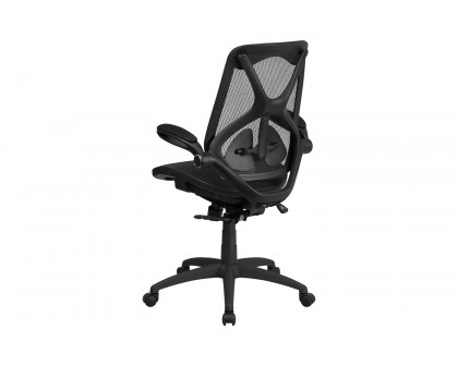 BLNK Kimble High-Back Mesh Executive Swivel Ergonomic Office Chair with Adjustable Lumbar, 2-Paddle Control and Flip-Up Arms - Transparent Black