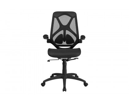 BLNK Kimble High-Back Mesh Executive Swivel Ergonomic Office Chair with Adjustable Lumbar, 2-Paddle Control and Flip-Up Arms - Transparent Black