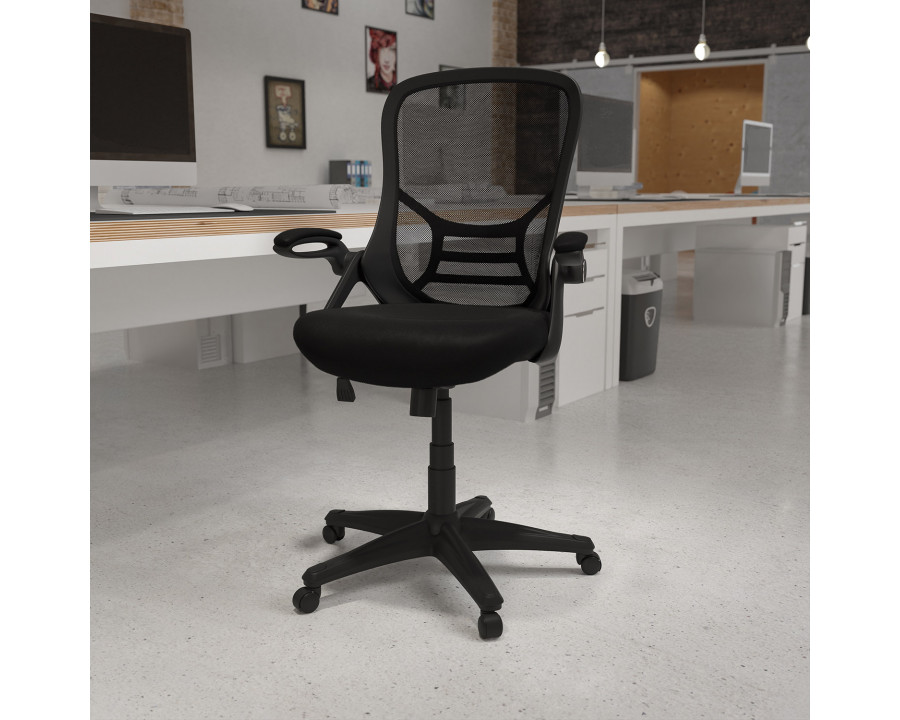 BLNK Porter High-Back Mesh Ergonomic Swivel Office Chair with Black Frame and Flip-up Arms - Black