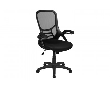 BLNK Porter High-Back Mesh Ergonomic Swivel Office Chair with Black Frame and Flip-up Arms - Black