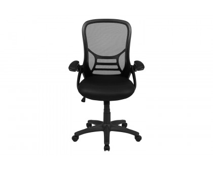 BLNK Porter High-Back Mesh Ergonomic Swivel Office Chair with Black Frame and Flip-up Arms - Black