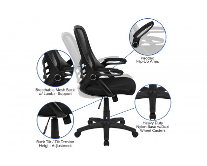 BLNK Porter High-Back Mesh Ergonomic Swivel Office Chair with Black Frame and Flip-up Arms - Black