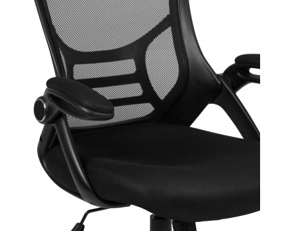 BLNK Porter High-Back Mesh Ergonomic Swivel Office Chair with Black Frame and Flip-up Arms - Black