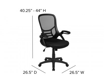 BLNK Porter High-Back Mesh Ergonomic Swivel Office Chair with Black Frame and Flip-up Arms - Black