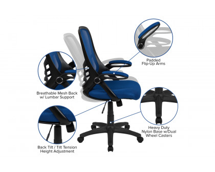 BLNK Porter High Back Blue Mesh Ergonomic Swivel Office Chair with Black Frame and Flip-up Arms