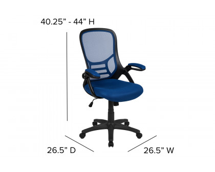 BLNK Porter High Back Blue Mesh Ergonomic Swivel Office Chair with Black Frame and Flip-up Arms