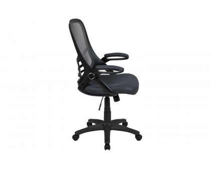 BLNK Porter High-Back Mesh Ergonomic Swivel Office Chair with Black Frame and Flip-up Arms - Dark Gray