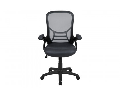 BLNK Porter High-Back Mesh Ergonomic Swivel Office Chair with Black Frame and Flip-up Arms - Dark Gray