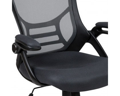 BLNK Porter High-Back Mesh Ergonomic Swivel Office Chair with Black Frame and Flip-up Arms - Dark Gray