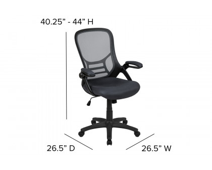 BLNK Porter High-Back Mesh Ergonomic Swivel Office Chair with Black Frame and Flip-up Arms - Dark Gray