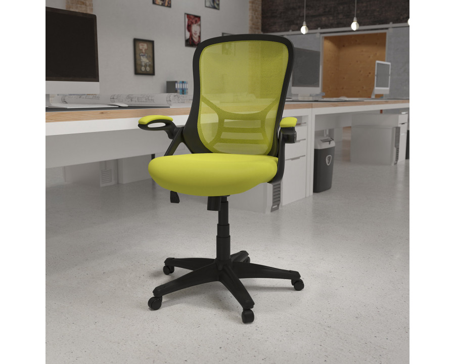 BLNK Porter High-Back Mesh Ergonomic Swivel Office Chair with Black Frame and Flip-up Arms - Green