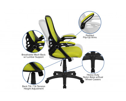 BLNK Porter High-Back Mesh Ergonomic Swivel Office Chair with Black Frame and Flip-up Arms - Green