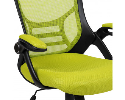 BLNK Porter High-Back Mesh Ergonomic Swivel Office Chair with Black Frame and Flip-up Arms - Green