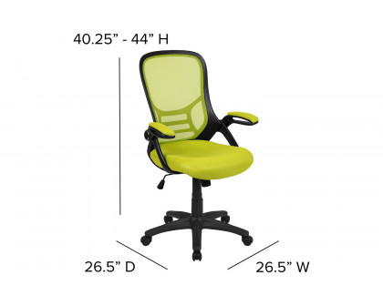 BLNK Porter High-Back Mesh Ergonomic Swivel Office Chair with Black Frame and Flip-up Arms - Green