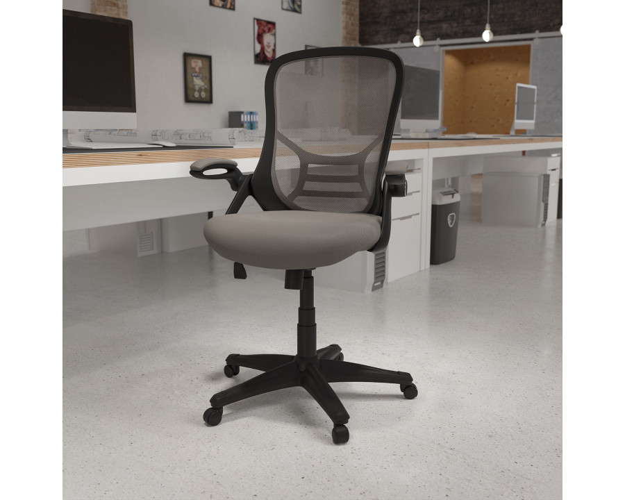 BLNK Porter High-Back Mesh Ergonomic Swivel Office Chair with Black Frame and Flip-up Arms - Light Gray