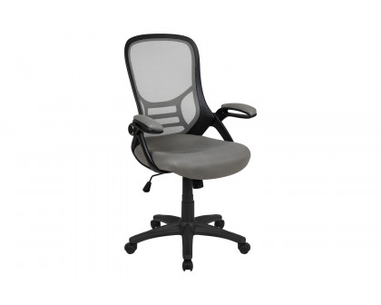 BLNK Porter High-Back Mesh Ergonomic Swivel Office Chair with Black Frame and Flip-up Arms - Light Gray