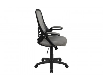 BLNK Porter High-Back Mesh Ergonomic Swivel Office Chair with Black Frame and Flip-up Arms - Light Gray