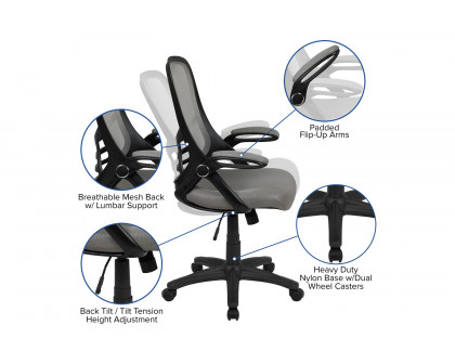 BLNK Porter High-Back Mesh Ergonomic Swivel Office Chair with Black Frame and Flip-up Arms - Light Gray