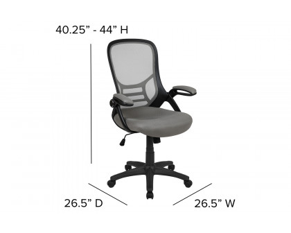 BLNK Porter High-Back Mesh Ergonomic Swivel Office Chair with Black Frame and Flip-up Arms - Light Gray