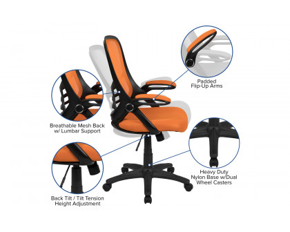 BLNK Porter High-Back Mesh Ergonomic Swivel Office Chair with Black Frame and Flip-up Arms - Orange