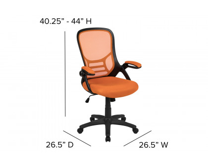 BLNK Porter High-Back Mesh Ergonomic Swivel Office Chair with Black Frame and Flip-up Arms - Orange