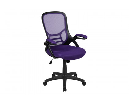 BLNK Porter High-Back Mesh Ergonomic Swivel Office Chair with Black Frame and Flip-up Arms - Purple