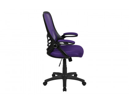 BLNK Porter High-Back Mesh Ergonomic Swivel Office Chair with Black Frame and Flip-up Arms - Purple